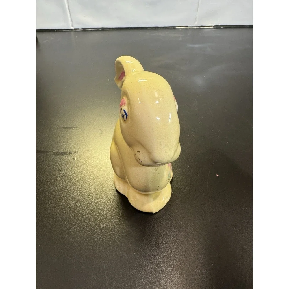 Bunny Rabbit Cotton Ball Dispenser‎ Yellow Glazed Ceramic Vintage 1940s Kitschy